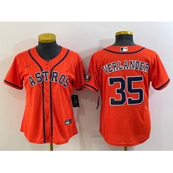 Women Houston Astros 35 Justin Verlander Orange With Patch Cool Base Stitched Baseball Jersey