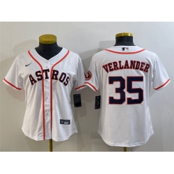 Women Houston Astros 35 Justin Verlander White With Patch Cool Base Stitched Baseball Jersey