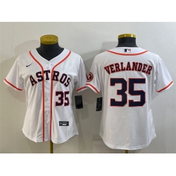 Women Houston Astros 35 Justin Verlander White With Patch Cool Base Stitched Baseball Jerseys