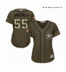 Womens Houston Astros 55 Ryan Pressly Authentic Green Salute to Service Baseball Jersey 