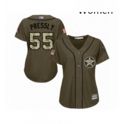 Womens Houston Astros 55 Ryan Pressly Authentic Green Salute to Service Baseball Jersey 
