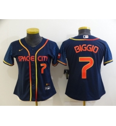 Women's Houston Astros #7 Craig Biggio Number 2022 Navy Blue City Connect Cool Base Stitched Jersey