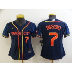 Women's Houston Astros #7 Craig Biggio Number 2022 Navy Blue City Connect Cool Base Stitched Jersey