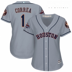 Womens Majestic Houston Astros 1 Carlos Correa Authentic Grey Road 2017 World Series Champions Cool Base MLB Jersey