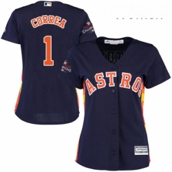 Womens Majestic Houston Astros 1 Carlos Correa Authentic Navy Blue Alternate 2017 World Series Champions Cool Base MLB Jersey