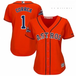 Womens Majestic Houston Astros 1 Carlos Correa Authentic Orange Alternate 2017 World Series Champions Cool Base MLB Jersey
