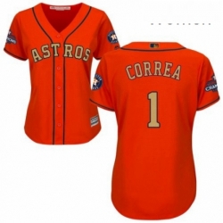 Womens Majestic Houston Astros 1 Carlos Correa Authentic Orange Alternate 2018 Gold Program Cool Base MLB Jersey