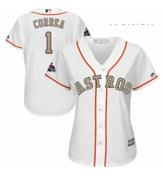 Womens Majestic Houston Astros 1 Carlos Correa Authentic White 2018 Gold Program Cool Base MLB Jersey