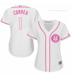 Womens Majestic Houston Astros 1 Carlos Correa Authentic White Fashion Cool Base MLB Jersey