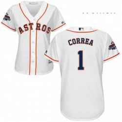 Womens Majestic Houston Astros 1 Carlos Correa Authentic White Home 2017 World Series Champions Cool Base MLB Jersey