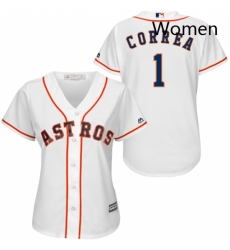 Womens Majestic Houston Astros 1 Carlos Correa Authentic White Home Cool Base MLB Jersey