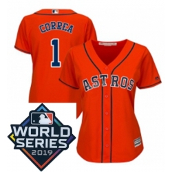 Womens Majestic Houston Astros 1 Carlos Correa Orange Alternate Cool Base Sitched 2019 World Series Patch Jersey