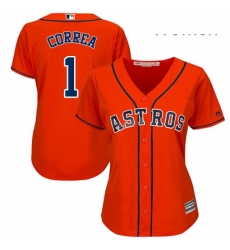Womens Majestic Houston Astros 1 Carlos Correa Replica Orange Alternate Cool Base MLB Jersey