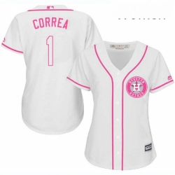 Womens Majestic Houston Astros 1 Carlos Correa Replica White Fashion Cool Base MLB Jersey