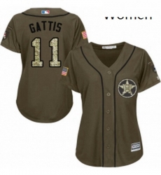 Womens Majestic Houston Astros 11 Evan Gattis Authentic Green Salute to Service MLB Jersey