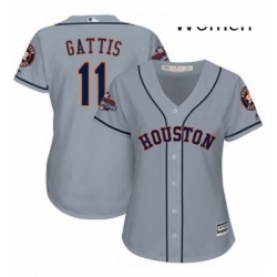 Womens Majestic Houston Astros 11 Evan Gattis Authentic Grey Road 2017 World Series Champions Cool Base MLB Jersey