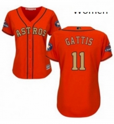 Womens Majestic Houston Astros 11 Evan Gattis Authentic Orange Alternate 2018 Gold Program Cool Base MLB Jersey