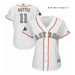 Womens Majestic Houston Astros 11 Evan Gattis Authentic White 2018 Gold Program Cool Base MLB Jersey