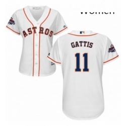 Womens Majestic Houston Astros 11 Evan Gattis Authentic White Home 2017 World Series Champions Cool Base MLB Jersey