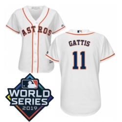 Womens Majestic Houston Astros 11 Evan Gattis White Home Cool Base Sitched 2019 World Series Patch Jersey