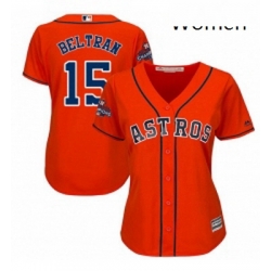 Womens Majestic Houston Astros 15 Carlos Beltran Authentic Orange Alternate 2017 World Series Champions Cool Base MLB Jersey