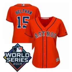 Womens Majestic Houston Astros 15 Carlos Beltran Orange Alternate Cool Base Sitched 2019 World Series Patch Jersey