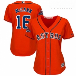 Womens Majestic Houston Astros 16 Brian McCann Authentic Orange Alternate 2017 World Series Champions Cool Base MLB Jersey