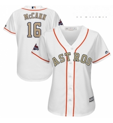 Womens Majestic Houston Astros 16 Brian McCann Authentic White 2018 Gold Program Cool Base MLB Jersey
