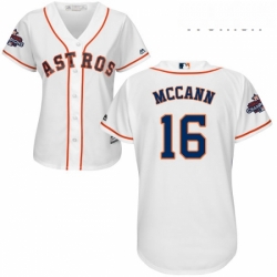 Womens Majestic Houston Astros 16 Brian McCann Authentic White Home 2017 World Series Champions Cool Base MLB Jersey