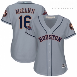 Womens Majestic Houston Astros 16 Brian McCann Replica Grey Road 2017 World Series Champions Cool Base MLB Jersey