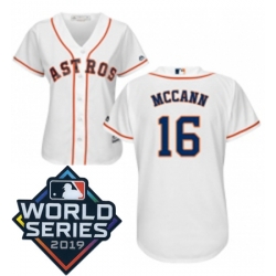 Womens Majestic Houston Astros 16 Brian McCann White Home Cool Base Sitched 2019 World Series Patch Jersey