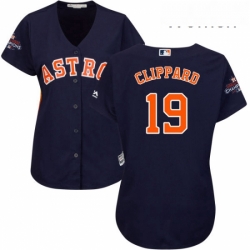 Womens Majestic Houston Astros 19 Tyler Clippard Authentic Navy Blue Alternate 2017 World Series Champions Cool Base MLB Jersey 