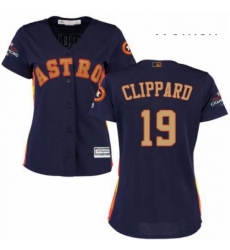Womens Majestic Houston Astros 19 Tyler Clippard Authentic Navy Blue Alternate 2018 Gold Program Cool Base MLB Jersey 