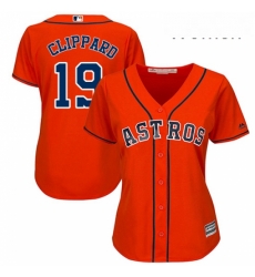 Womens Majestic Houston Astros 19 Tyler Clippard Authentic Orange Alternate Cool Base MLB Jersey 