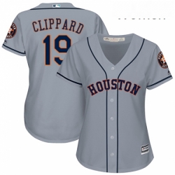 Womens Majestic Houston Astros 19 Tyler Clippard Replica Grey Road Cool Base MLB Jersey 