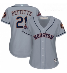 Womens Majestic Houston Astros 21 Andy Pettitte Authentic Grey Road 2017 World Series Champions Cool Base MLB Jersey