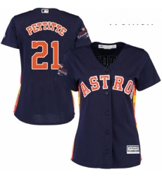 Womens Majestic Houston Astros 21 Andy Pettitte Authentic Navy Blue Alternate 2017 World Series Champions Cool Base MLB Jersey