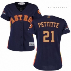 Womens Majestic Houston Astros 21 Andy Pettitte Authentic Navy Blue Alternate 2018 Gold Program Cool Base MLB Jersey