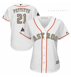 Womens Majestic Houston Astros 21 Andy Pettitte Authentic White 2018 Gold Program Cool Base MLB Jersey