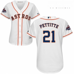Womens Majestic Houston Astros 21 Andy Pettitte Authentic White Home 2017 World Series Champions Cool Base MLB Jersey