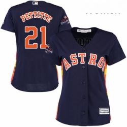 Womens Majestic Houston Astros 21 Andy Pettitte Replica Navy Blue Alternate 2017 World Series Champions Cool Base MLB Jersey