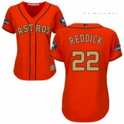 Womens Majestic Houston Astros 22 Josh Reddick Authentic Orange Alternate 2018 Gold Program Cool Base MLB Jersey