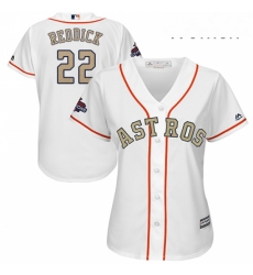 Womens Majestic Houston Astros 22 Josh Reddick Authentic White 2018 Gold Program Cool Base MLB Jersey