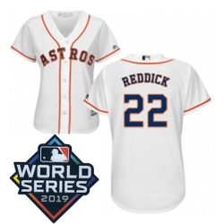 Womens Majestic Houston Astros 22 Josh Reddick White Home Cool Base Sitched 2019 World Series Patch Jersey