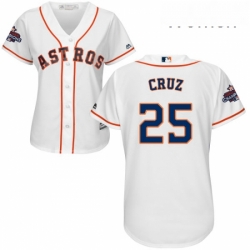 Womens Majestic Houston Astros 25 Jose Cruz Jr Authentic White Home 2017 World Series Champions Cool Base MLB Jersey