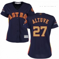 Womens Majestic Houston Astros 27 Jose Altuve Authentic Navy Blue Alternate 2018 Gold Program Cool Base MLB Jersey