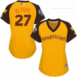 Womens Majestic Houston Astros 27 Jose Altuve Authentic Yellow 2016 All Star American League BP Cool Base MLB Jersey