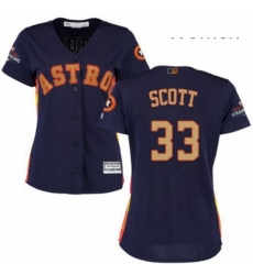 Womens Majestic Houston Astros 33 Mike Scott Authentic Navy Blue Alternate 2018 Gold Program Cool Base MLB Jersey