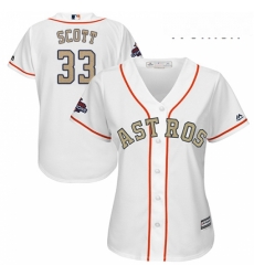 Womens Majestic Houston Astros 33 Mike Scott Authentic White 2018 Gold Program Cool Base MLB Jersey