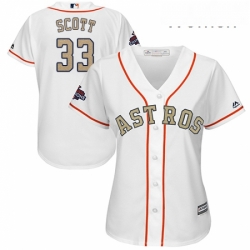 Womens Majestic Houston Astros 33 Mike Scott Authentic White 2018 Gold Program Cool Base MLB Jersey